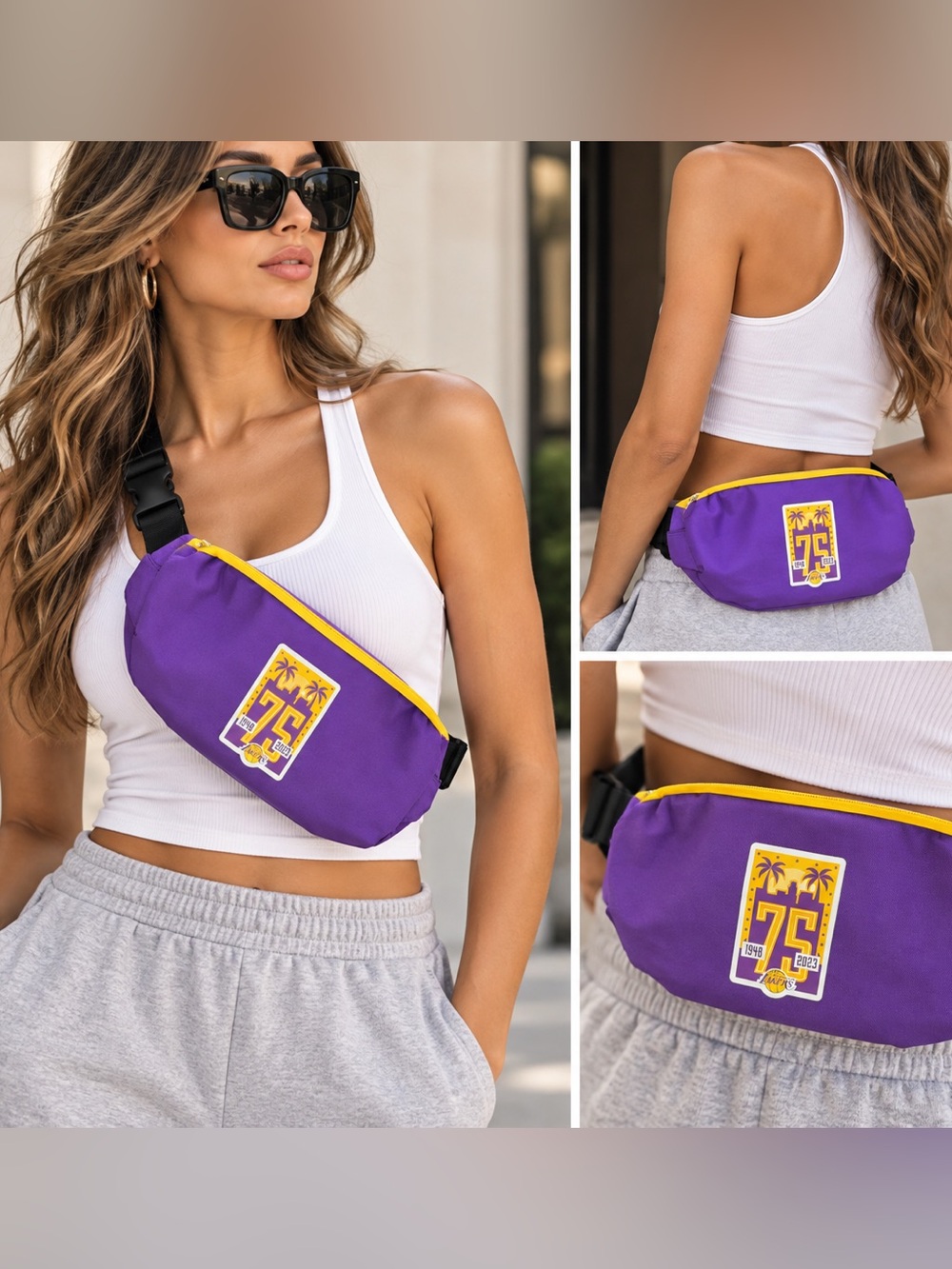Los Angeles Lakers 75th Anniversary Purple Belt Bag 1948-2023 NBA SGA